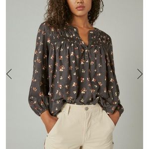Lucky Brand Long Sleeve Smocked Yoke Floral Top